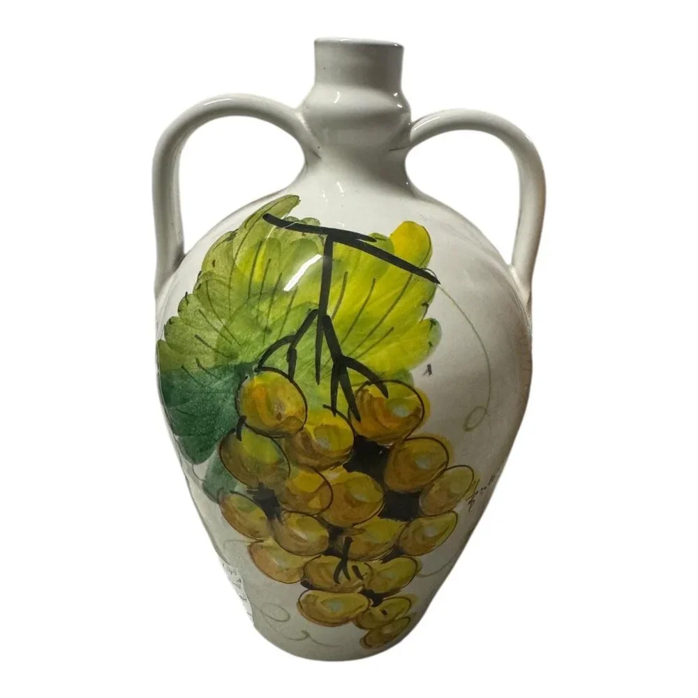 VNTG Eboli & Tombolo Italian Ceramic Vase Hand-Painted  Double Handled 8.5 “ Tal